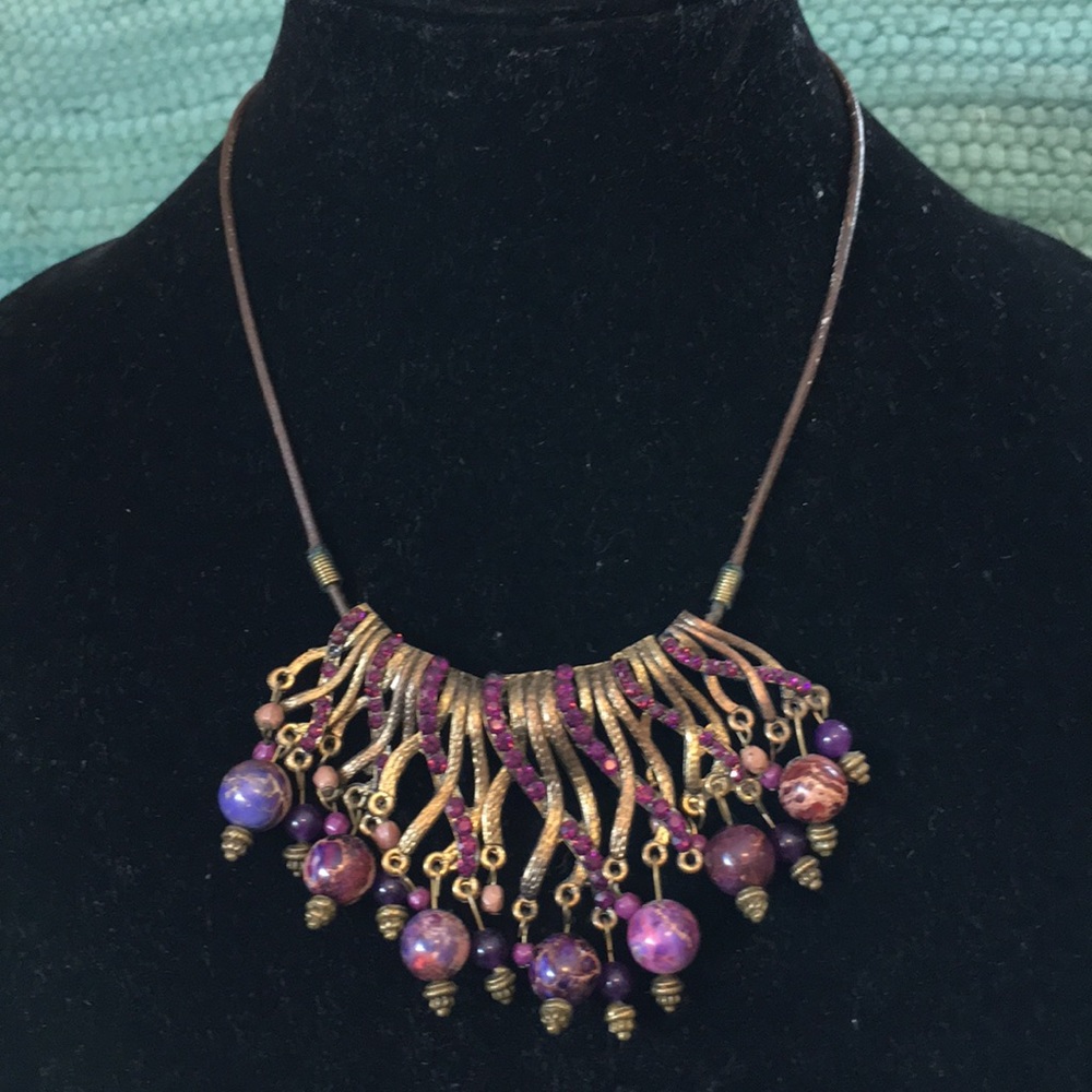Vintage Purple Stone and Brass Necklace